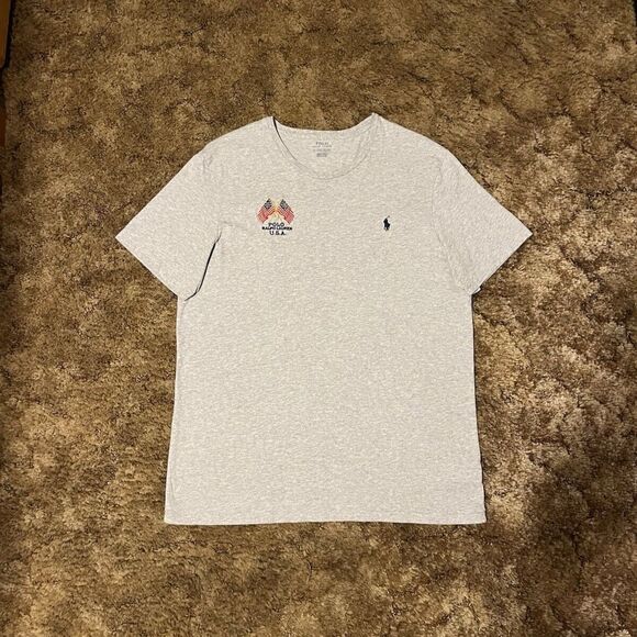 Vintage Polo Ralph Lauren American Flag Embroidered T-Shirt Grey XLarge - Picture 1 of 5